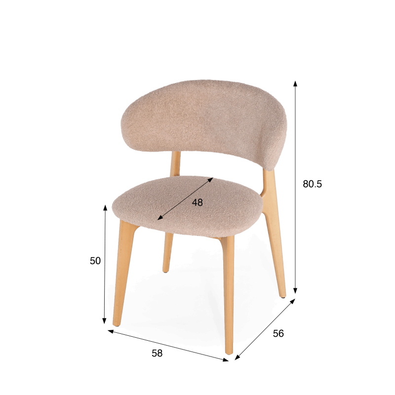 Stuhl aus massiver Buchen und beigem Stoff – Lunna