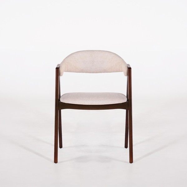 Stuhl aus Buchenholz mit Nussbaum-Finish und beigem Bouclé-Stoff - Lykke