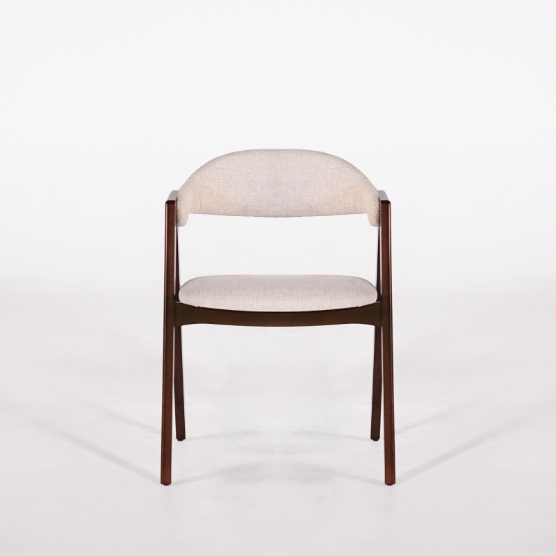 Stuhl aus Buchenholz mit Nussbaum-Finish und beigem Bouclé-Stoff - Lykke