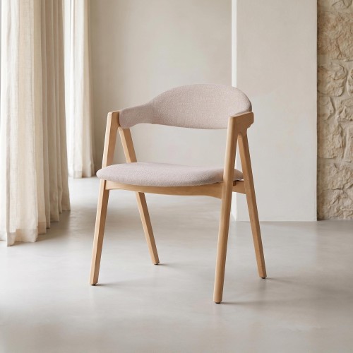 Stuhl aus Naturholz und beige Bouclé-Stoff – Lykke