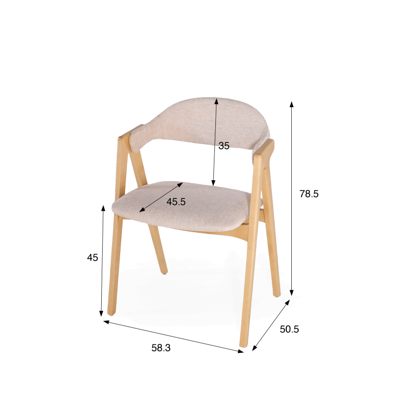 Stuhl aus Naturholz und beige Bouclé-Stoff – Lykke