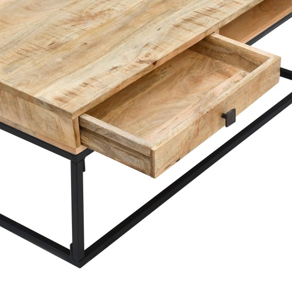 Couchtisch aus massivem Mangoholz mit Metallgestell