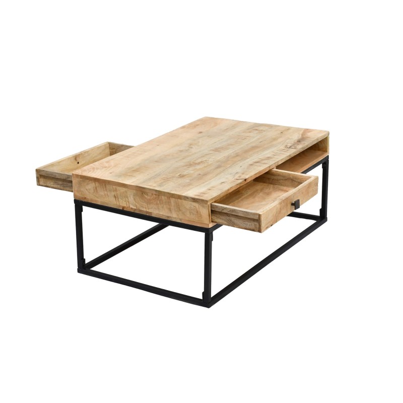 Couchtisch aus massivem Mangoholz mit Metallgestell