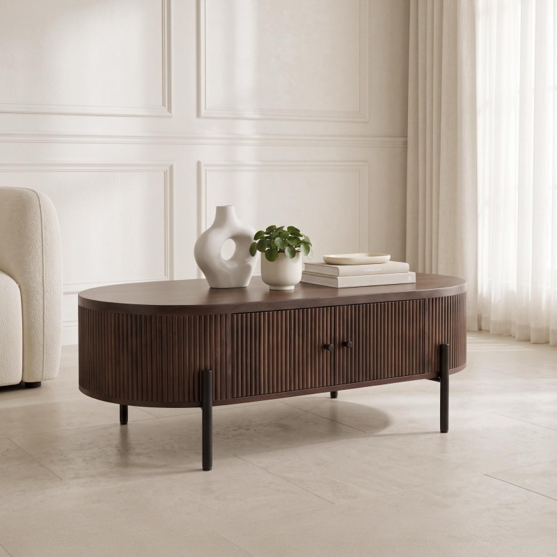 Moderner Couchtisch aus braunem Massivholz - Sohana