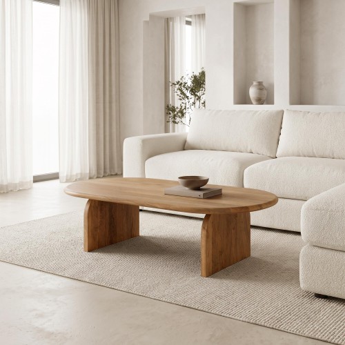 Moderner ovaler Couchtisch aus Massivholz 140 cm - Enoa