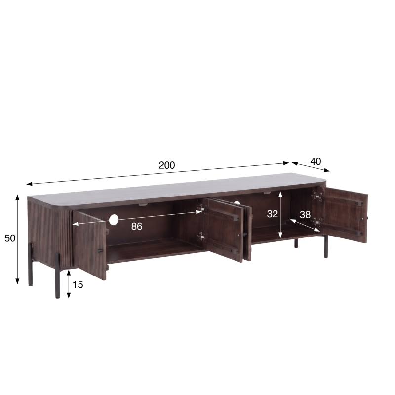 Modernes TV-Lowboard aus Massivholz 200 cm (hängend oder stehend) - Sohana