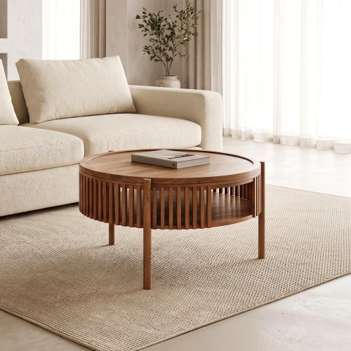 Runder Couchtisch aus naturfarbenem Massivholz 80 cm - Kumo