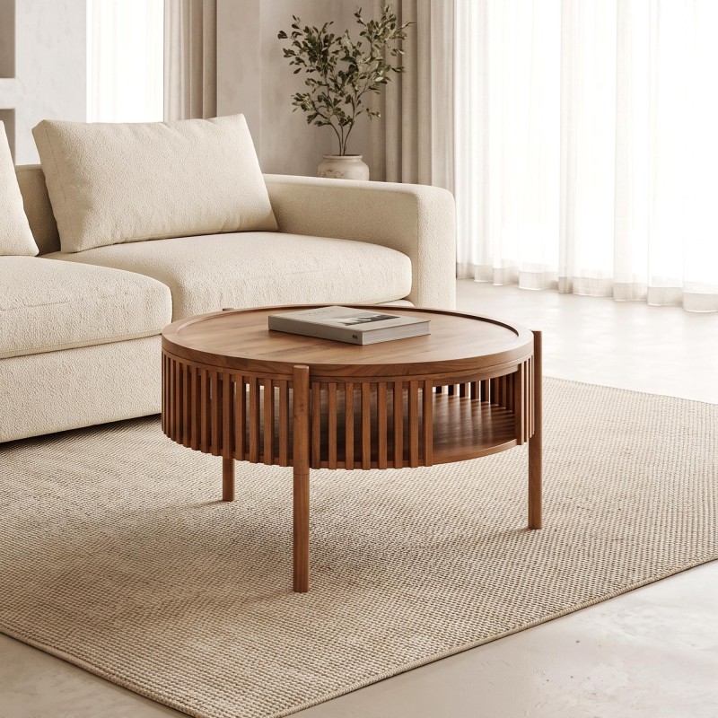Runder Couchtisch aus naturfarbenem Massivholz 80 cm - Kumo