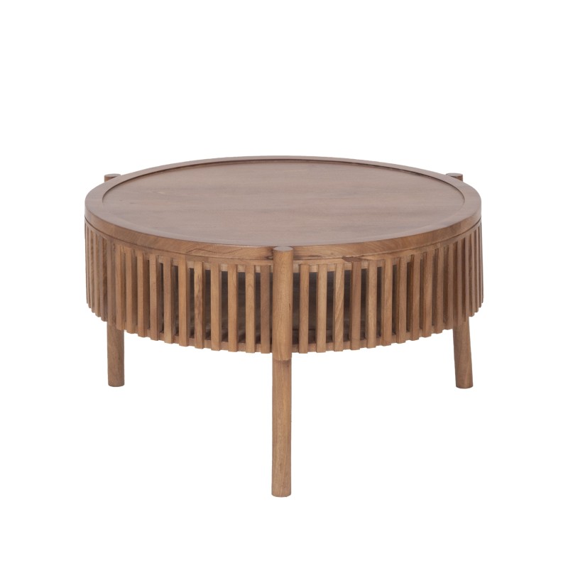 Runder Couchtisch aus naturfarbenem Massivholz 80 cm - Kumo