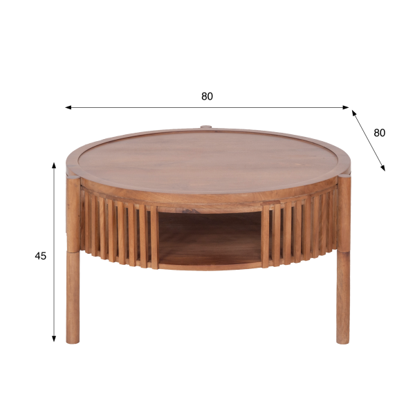 Runder Couchtisch aus naturfarbenem Massivholz 80 cm - Kumo