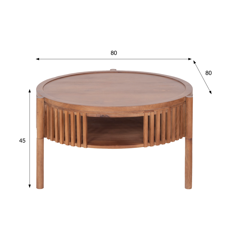 Runder Couchtisch aus naturfarbenem Massivholz 80 cm - Kumo