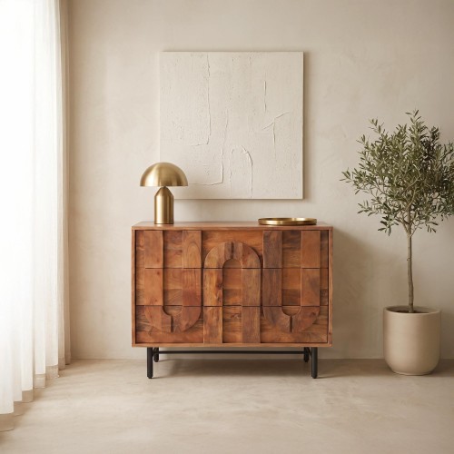 Anrichte mit 3 Schubladen aus massivem Mangoholz 85 cm - Flow