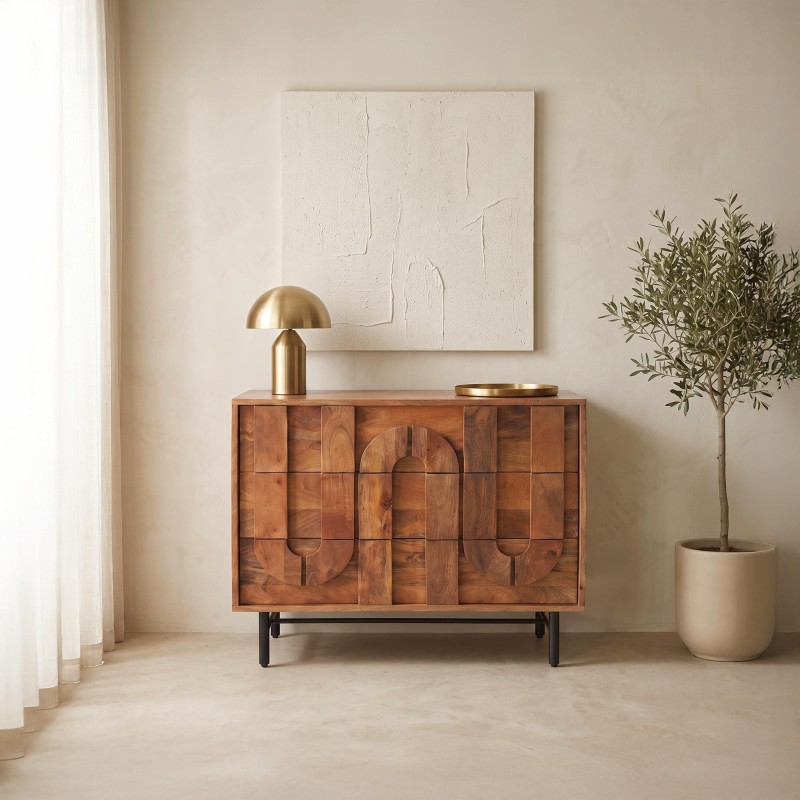 Anrichte mit 3 Schubladen aus massivem Mangoholz 85 cm - Flow