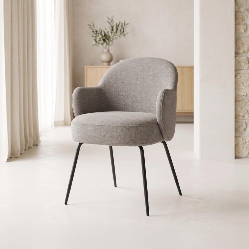 Stuhl mit grauem Bouclé-Stoff und schwarzen Metallbeinen - Bae