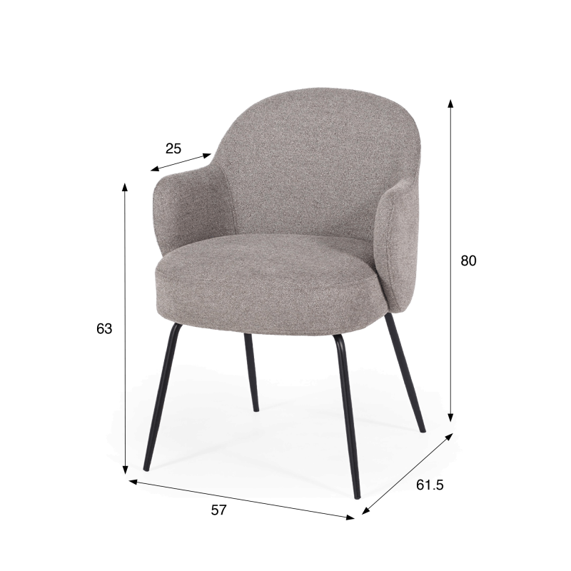Stuhl mit grauem Bouclé-Stoff und schwarzen Metallbeinen - Bae