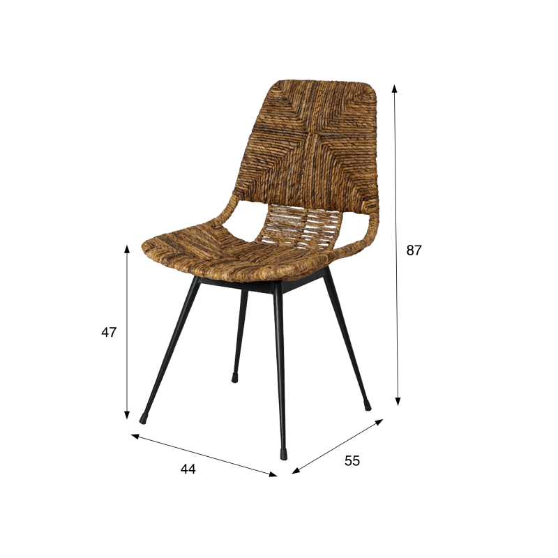 Stuhl aus natürlichem Rattan mit schwarzen Metallbeinen - Maria