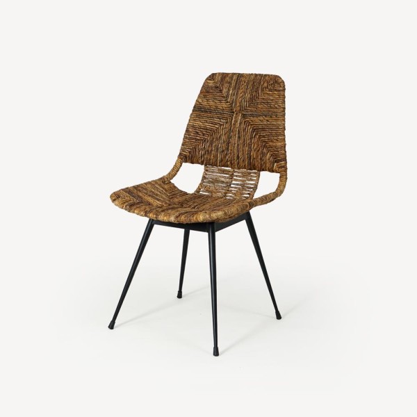 Stuhl aus natürlichem Rattan mit schwarzen Metallbeinen - Maria