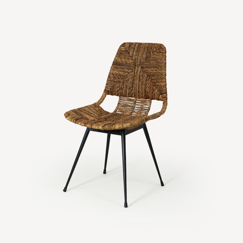 Stuhl aus natürlichem Rattan mit schwarzen Metallbeinen - Maria