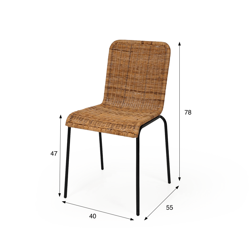 Stuhl aus natürlichem Rattan mit schwarzen Metallbeinen - Ananda