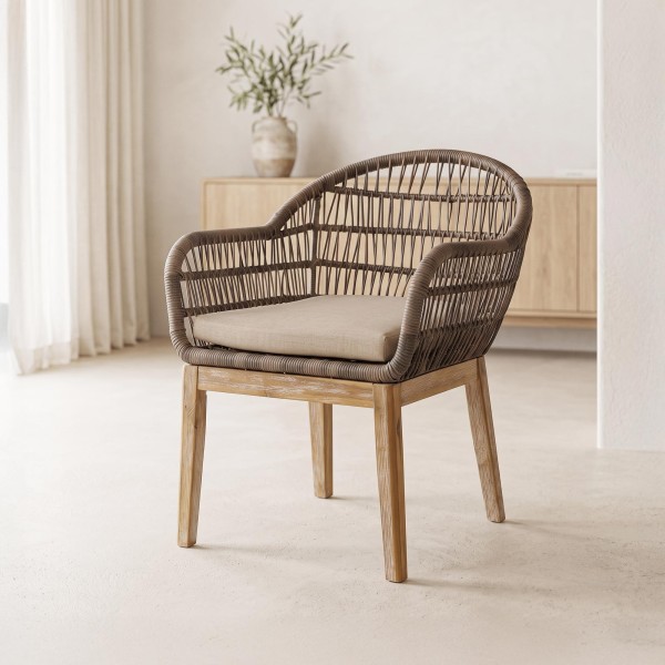 Stuhl aus Holz und Korbgeflecht - Java