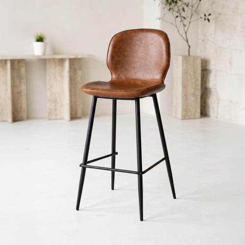 Barstuhl aus cognacfarbenem Leder - Lane