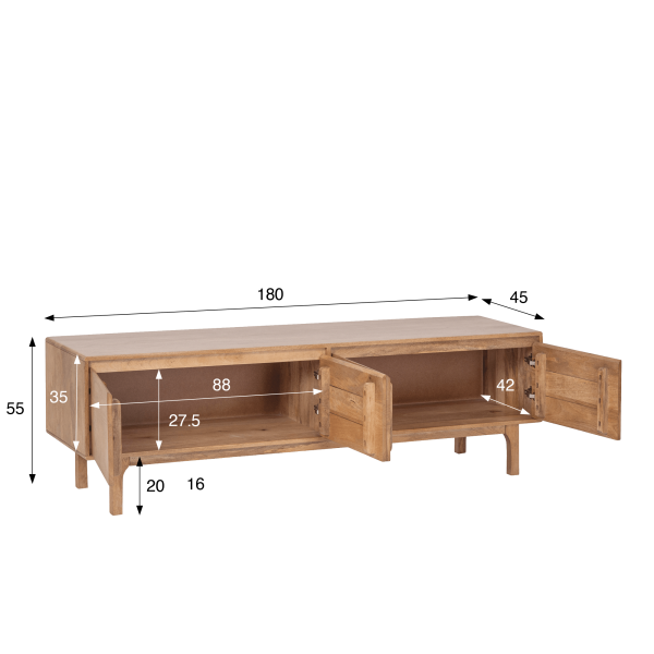 TV-Lowboard aus massivem Naturholz 180 cm (hängend oder stehend) - Ivar
