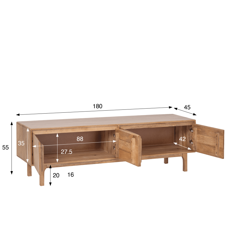 TV-Lowboard aus massivem Naturholz 180 cm (hängend oder stehend) - Ivar