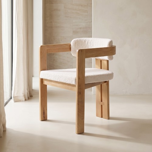 Stuhl aus Holz und Bouclé-Stoff weiß - Eira