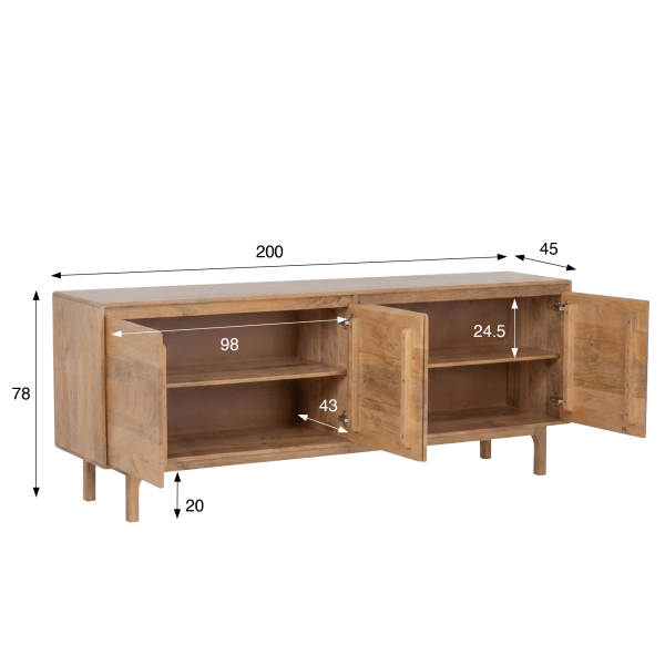 Sideboard aus naturfarbenem Massivholz 200 cm - Ivar
