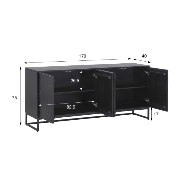 Modernes Design-Sideboard aus schwarzem Massivholz 170 cm - Radian