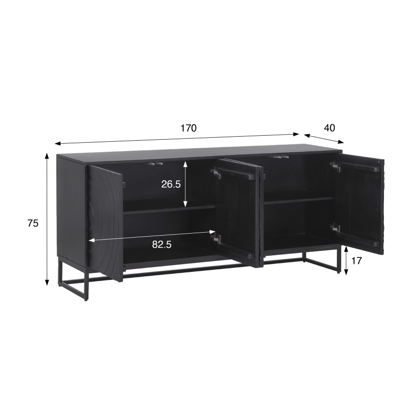 Modernes Design-Sideboard aus schwarzem Massivholz 170 cm - Radian