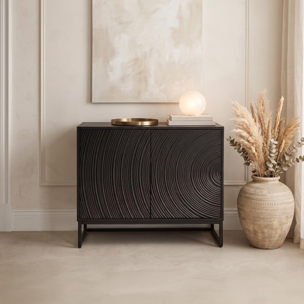 Modernes Designer-Sideboard aus schwarzem massivem Mangoholz - 85 cm - Radian