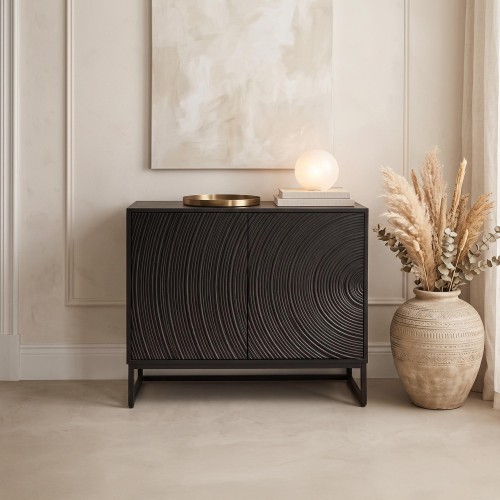 Modernes Designer-Sideboard aus schwarzem massivem Mangoholz - 85 cm - Radian