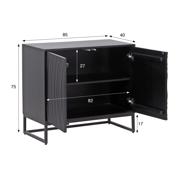 Modernes Designer-Sideboard aus schwarzem massivem Mangoholz - 85 cm - Radian