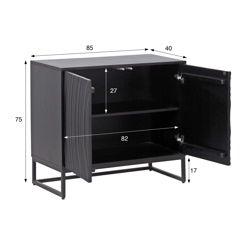 Modernes Designer-Sideboard aus schwarzem massivem Mangoholz - 85 cm - Radian