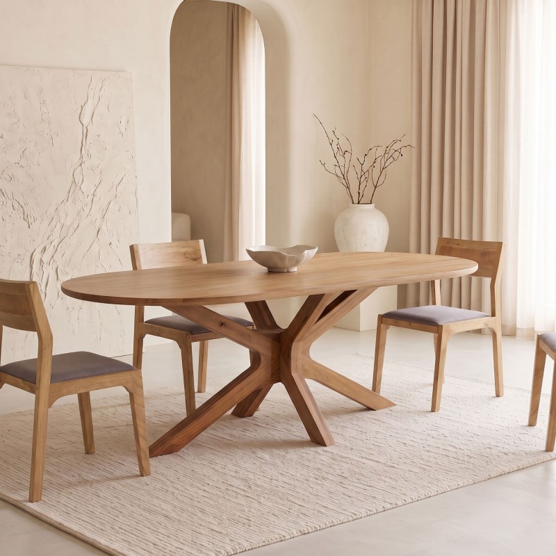 Ovaler Esstisch aus Massivholz mit Mikado-Gestell 220 cm - Ivar