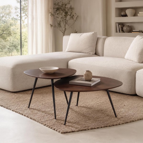2er-Set Vintage-Satztische aus Massivholz - Aster