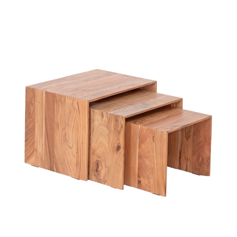 3er-Set Satztische aus naturfarbenem Massivholz - Mono