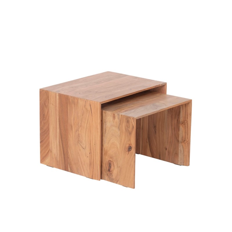 3er-Set Satztische aus naturfarbenem Massivholz - Mono