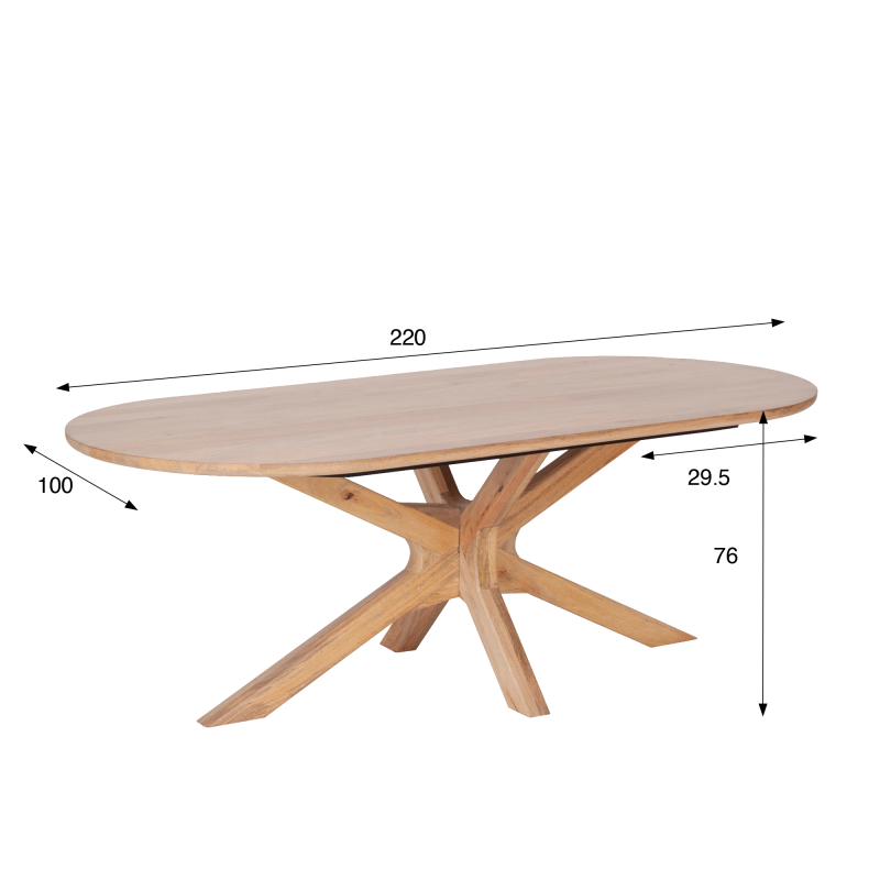 Ovaler Esstisch aus Massivholz mit Mikado-Gestell 220 cm - Ivar