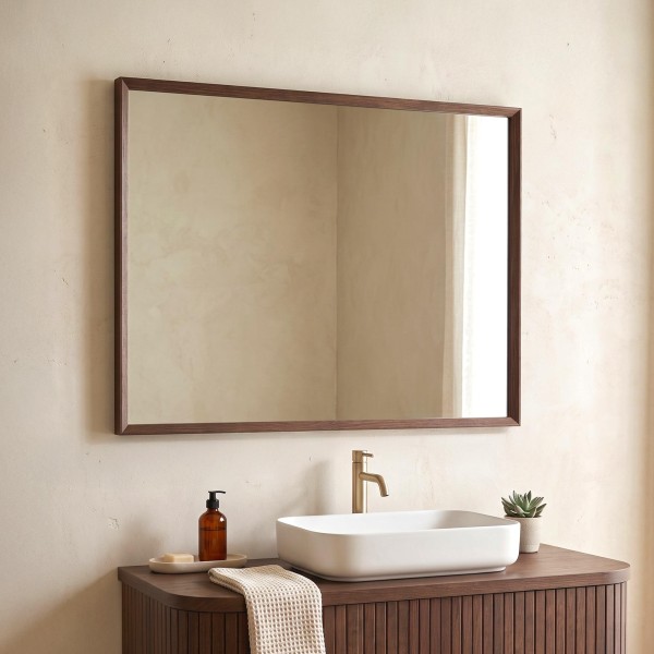 Badezimmerspiegel mit Rahmen aus Massivholz 90 x 70 cm