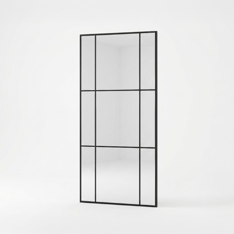 Großer industrieller Wandspiegel im Atelierstil mit schwarzem Metallrahmen 80 x 180 cm