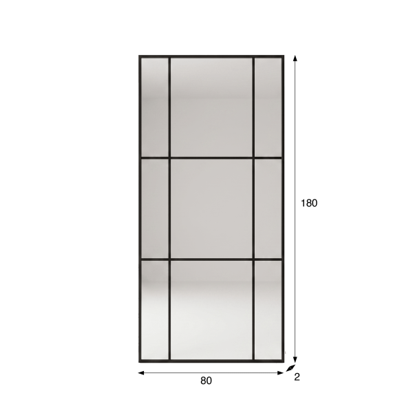 Großer industrieller Wandspiegel im Atelierstil mit schwarzem Metallrahmen 80 x 180 cm