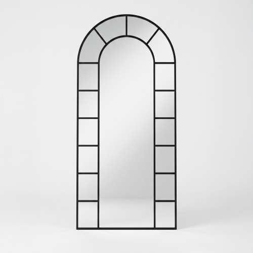 Bogenförmiger Wandspiegel im Atelierstil mit schwarzem Metallrahmen 80 x 180 cm