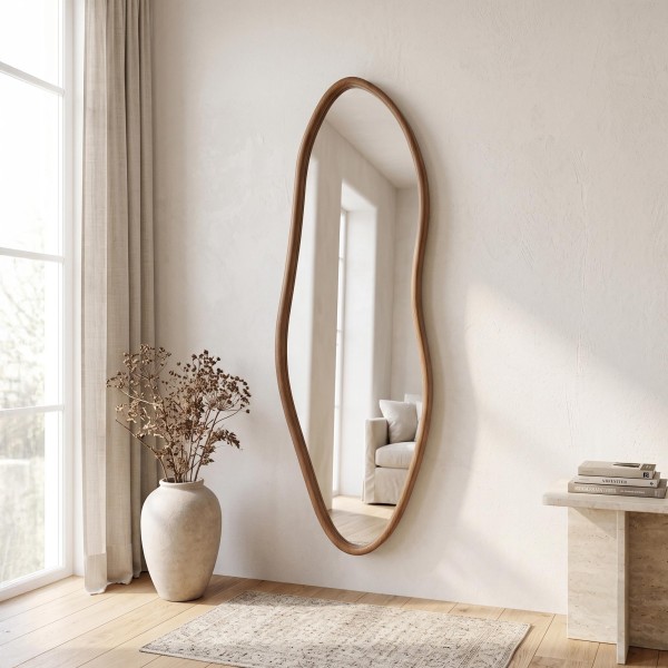 Design-Wandspiegel in organischer Form mit Massivholzrahmen 56 x 165 cm