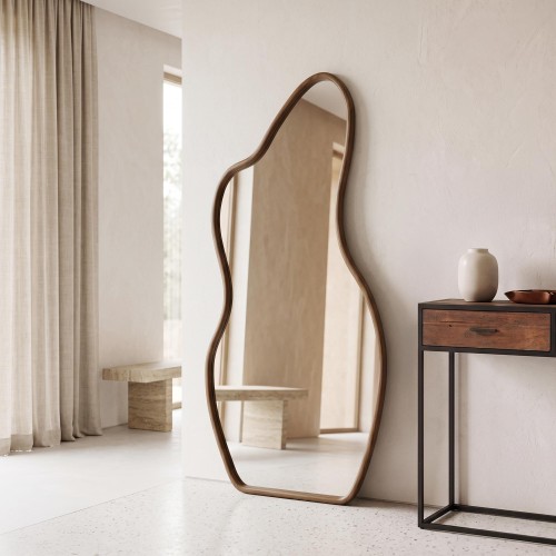 Design-Wandspiegel in organischer Form mit Massivholzrahmen 80 x 160 cm