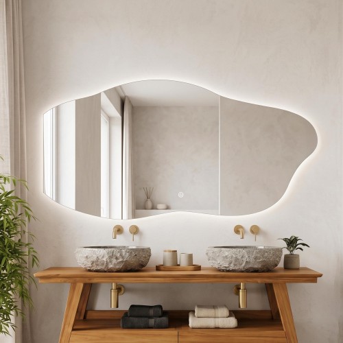 Organischer Badezimmerspiegel mit LED-Beleuchtung 120 x 60 cm
