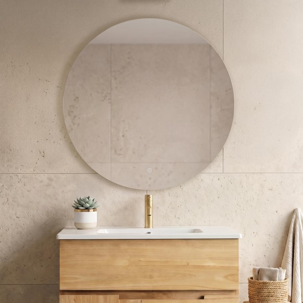 Großer runder Badezimmerspiegel mit LED-Beleuchtung 80 cm