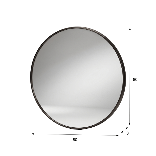 Großer runder Badezimmerspiegel mit schwarzem Metallrahmen 80 cm