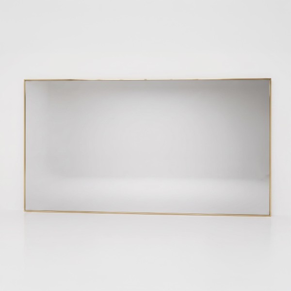 Großer rechteckiger Badezimmer-Wandspiegel mit goldfarbenem Metallrahmen 120 x 75 cm